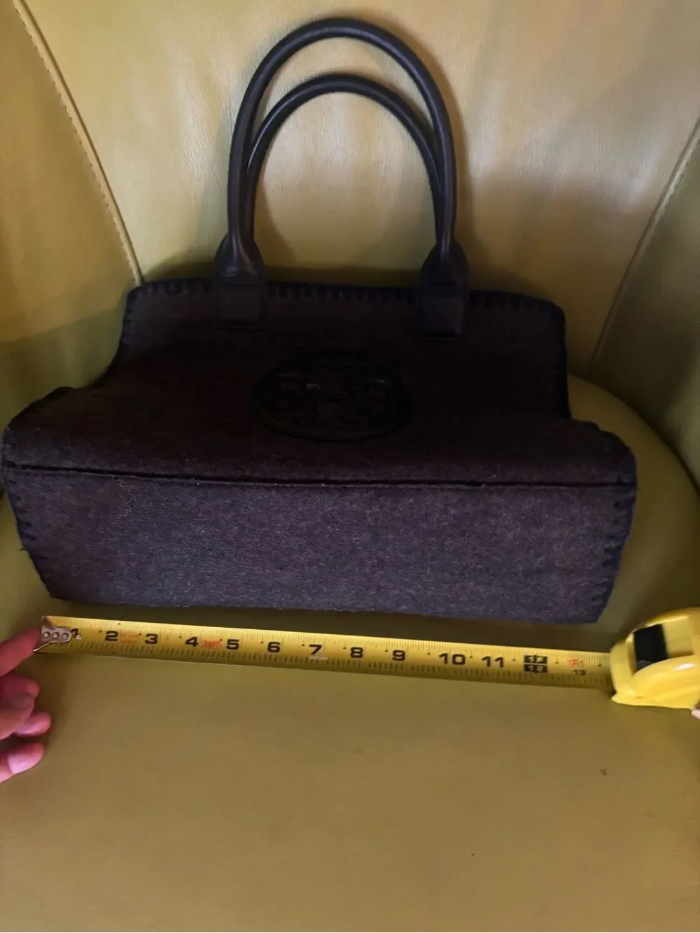 Tory Burch Ella Stitched Mini Tote – Charcoal Wool Felt